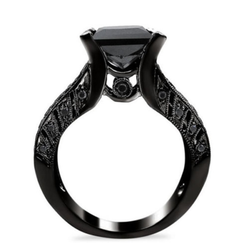 New 2pc Set Black Engagement Wedding Ring - Picture 3 of 4